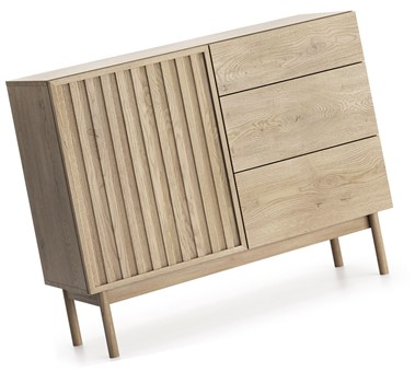 meble SAORI K1D3S komoda z szufladami drzwiami lamelami do salonu cremona
