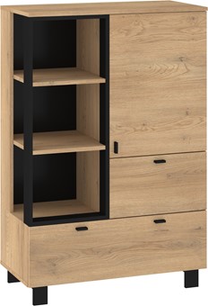 meble GAVES 06 niski regał na książki z szufladami loft dąb cremona czarny