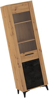 meble MIGES 15 wysoka witryna do salonu na nóżkach dąb artisan beton czarny