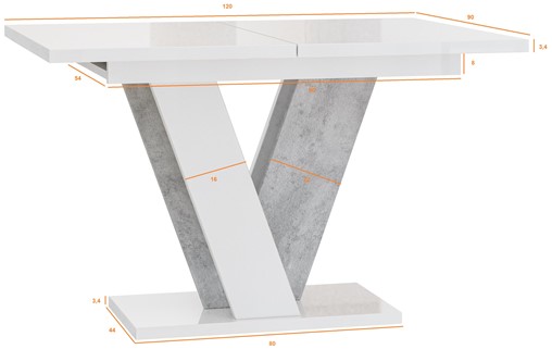 VINEY nowoczesny stół rozkładany do salonu jadalni 120x90 czarny poł. beton