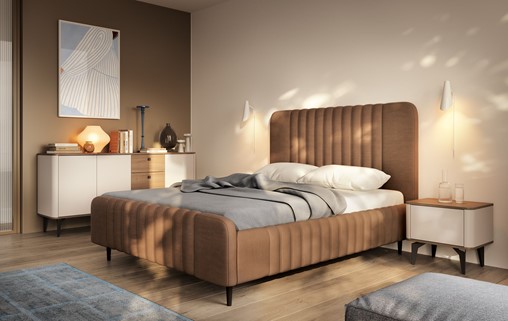 meble AURENA #5 sypialnia łóżko tapicerowane komoda szafka nocna cashmere