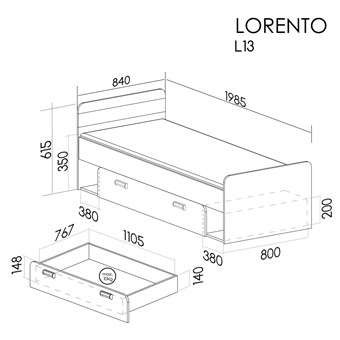 meble LORENTO 13 łóżko bez materaca