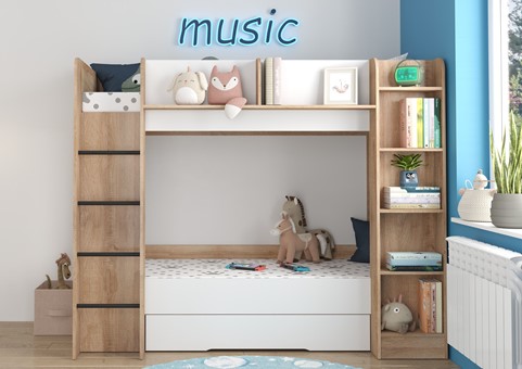 Łóżko piętrowe dziecięce młodzieżowe 2 osobowe 80x200 EVEST sonoma biały