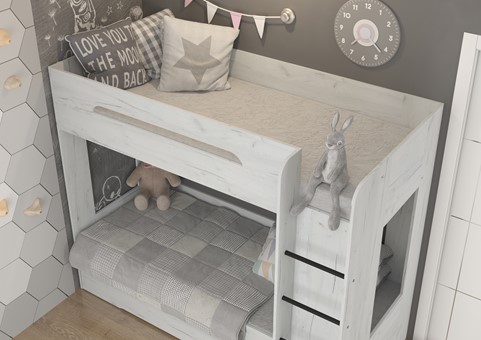 Łóżko piętrowe dziecięce młodzieżowe 2 osobowe 80x200 BLIN dąb craft biały