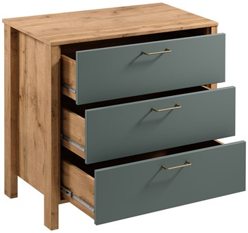 meble INDYGO K3S komoda z szufladami do salonu sypialni dąb wotan zieleń
