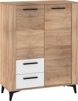 meble MIGES 08 regał z szufladami drzwiami na nóżkach dąb sonoma biały poły