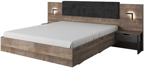 Meble DENAR NO industrialne łóżko 160 bez mat+ szafki nocne z oświetleniem