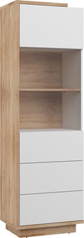 meble BRITA 27 wysoka witryna do salonu dąb sonoma biały połysk
