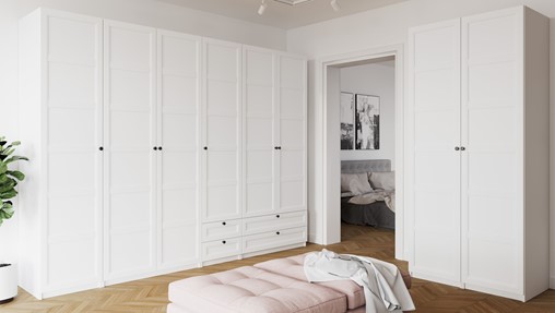 meble COMBO #2 duża szafa z nadstawką zabudowa garderoby biała z ośw. LED