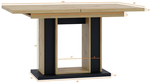 FOREST nowoczesny stół rozkładany do salonu 140/180x90 dąb artisan / czarny