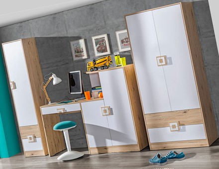 meble NICO #2 młodzieżowe meblościanka regał biurko szafa dąb biały dąb