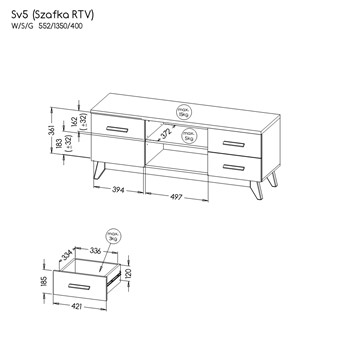 meble SVEN 05 komoda stolik szafka RTV skandynawska na nóżkach z szufladami