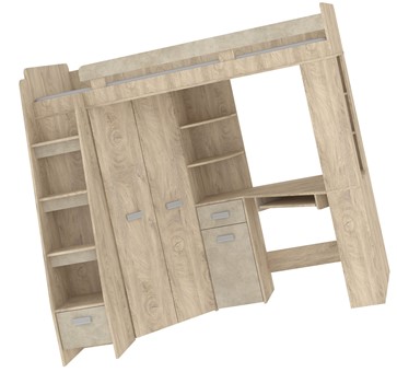 Łóżko piętrowe z biurkiem szafą narożną antresola SOLA L endgrain gr.migdał