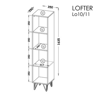 meble LOFTER 11 regał na książki zabawki z półkami na nóżkach loft beton