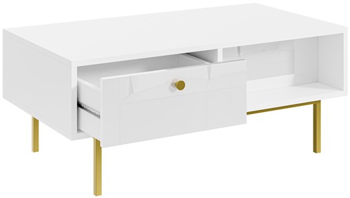 FLOW ława nowoczesny stolik kawowy z szufladą do salonu biały biały połysk