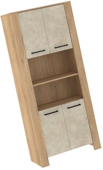 meble DELIS 09 wysoki regał z drzwiami półkami dąb cremona granada migdał