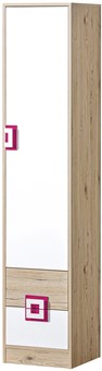 meble NICO 05 regał z półkami szufladami drzwiami zamknięty dąb biały róż