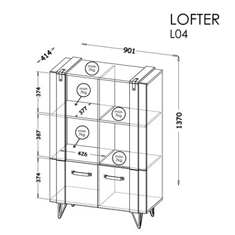 meble LOFTER 04 niski regał na książki loft z półkami drzwiami na nóżkach