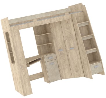 Łóżko piętrowe z biurkiem szafą narożną antresola SOLA P endgrain gr.migdał