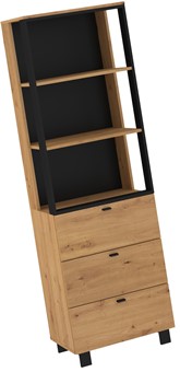 meble GAVES 11 wysoki regał z półkami szufladami loft dąb artisan czarny