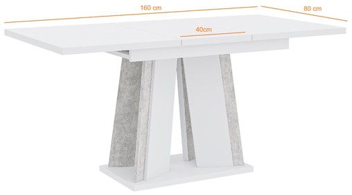 DOHA nowoczesny stół rozkładany do salonu jadalni 120x80 biały połysk beton