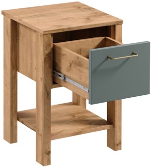 meble INDYGO SN nakastlik stolik szafka nocna do sypialni dąb wotan zieleń