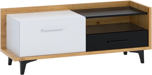 meble DOX 08 mała komoda stolik szafka RTV z szufladą artisan biały czarny