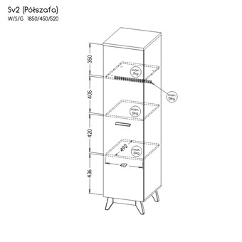 meble SVEN 02 wąska szafa z półkami drążkiem na nóżkach skandynawska sosna