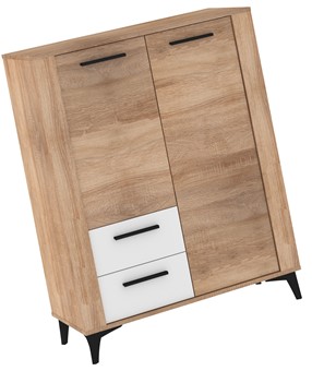meble MIGES 08 regał z szufladami drzwiami na nóżkach dąb sonoma biały poły