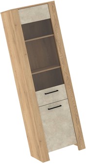 meble DELIS 15 wysoka wąska witryna do salonu dąb cremona granada migdał