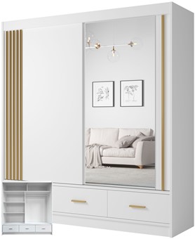 CA25-20 szafa przesuwna z szufladami lustrem lamelami do sypialni biała UZD