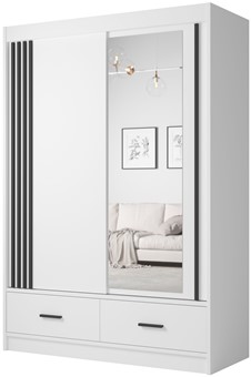 CA24-15 szafa przesuwna z szufladami lustrem lamelami do sypialni biała UCP
