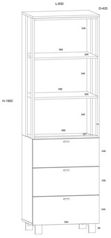 meble GAVES 11 wysoki regał z półkami szufladami loft biały czarny