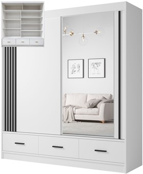 CA24-20 szafa przesuwna z szufladami lustrem lamelami do sypialni biała UCP