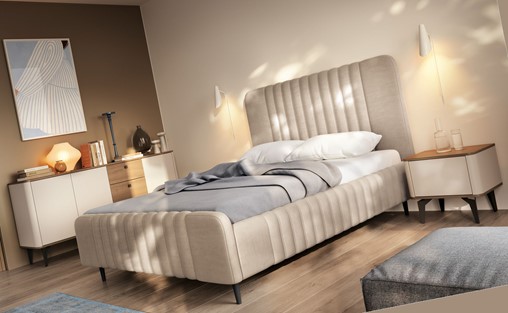 meble AURENA #4 sypialnia łóżko tapicerowane komoda szafka nocna cashmere