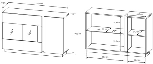 Meble MARC E witryna komoda z drzwiami do salonu 138 biały połysk