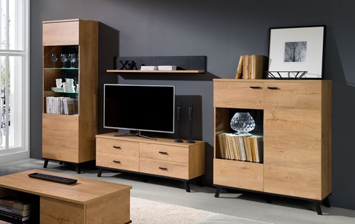 meble JOHN 2 #5 pokojowe witryna szafka RTV półka wisząca komoda dąb lefkas