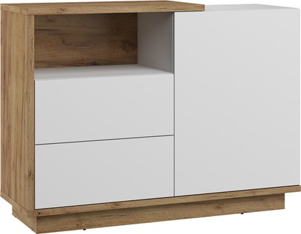 meble BRITA 03 komoda z szufladami drzwiami półką dąb craft złoty biały poł
