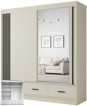 CA34-20 szafa przesuwna z szufladami lustrem lamelami cashmere kaszmir ucS
