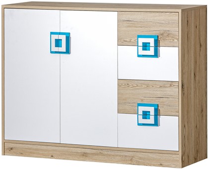 meble NICO 08 duża komoda z szufladami drzwiami młodzieżowa dąb biały turku