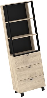 meble GAVES 11 wysoki regał z półkami szufladami loft dąb endgrain czarny