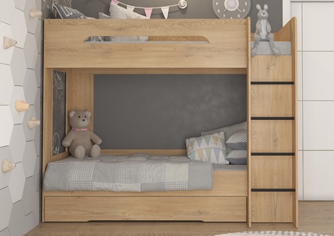 Łóżko piętrowe dziecięce młodzieżowe 2 osobowe 80x200 BLIN dąb cremona