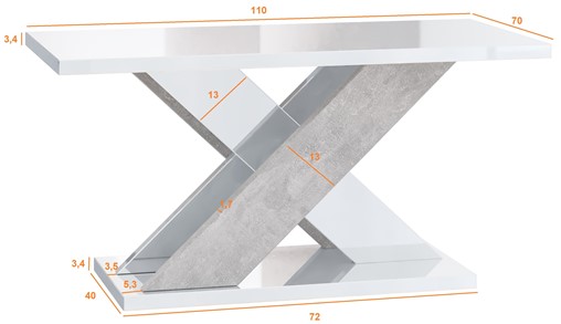 XAO nowoczesny stolik kawowy ława 110x70 do salonu biały połysk / beton