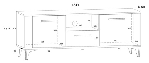 meble MIGES 10 komoda stolik szafka RTV na nóżkach dąb craft złoty