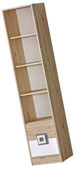 meble NICO 06 regał na książki zabawki z półkami szufladami dąb biały popie