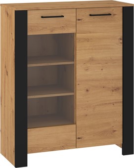 meble DELIS 14 niska witryna do salonu dąb artisan czarny