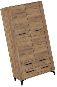 meble MIGES 12 szafa z szufladami drążkiem na nóżkach dąb craft złoty