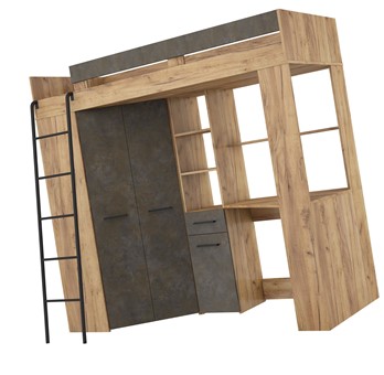 Łóżko piętrowe z biurkiem szafą narożną antresola FLO L craft złoty gr brąz