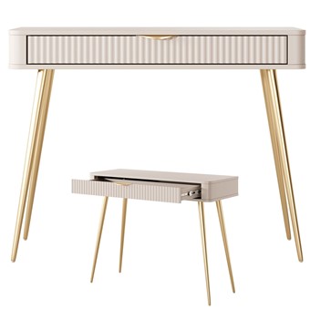 meble LENTA J konsola toaletka z szufladą na nóżkach do sypialni beż złoty