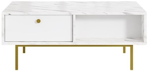 FLOW ława nowoczesny stolik kawowy z szufladą do salonu biały marmur biały